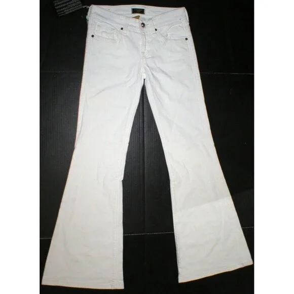 New NWT Designer Hollywood Trading Company White Jeans Womens Flare 25 Mid HTC